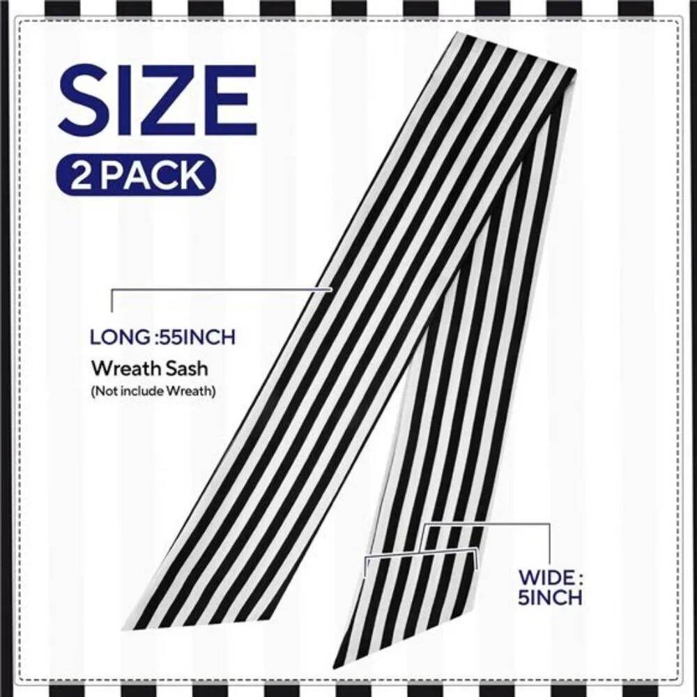 2 Pack Boxwood Wreath Sash Garland for Front Door Porch Decor (Black and White